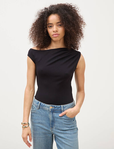 Body ajust&eacute; encolure bardot noir femme