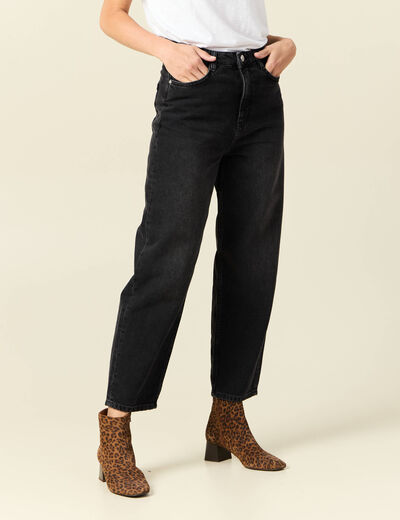 Jeans barrel taille haute denim noir femme