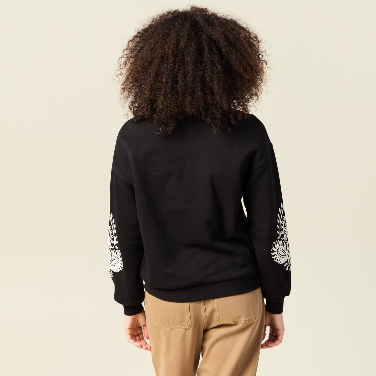 Sweat manches longues brodé noir femme