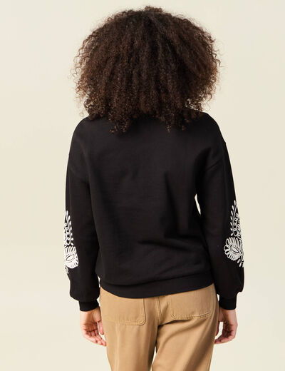 Sweat manches longues brodé noir femme