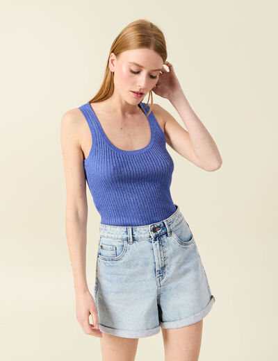 Débardeur tricot bretelles bleu electrique femme
