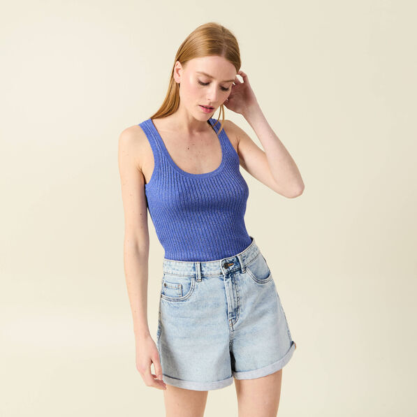 Débardeur tricot bretelles bleu electrique femme