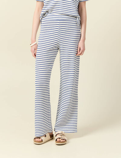 Pantalon large en maille ecru femme