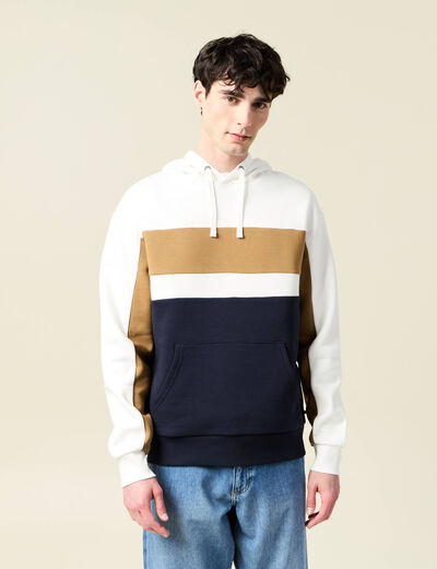 Sweat à capuche manches longues ecru homme