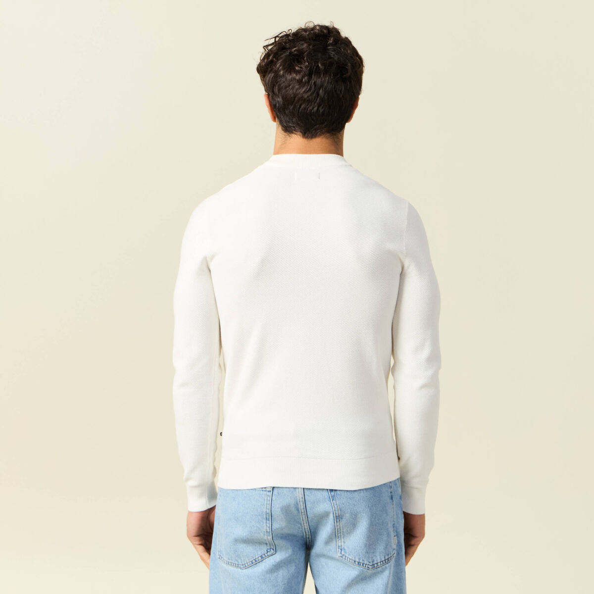 Pull col rond manches longues ecru homme