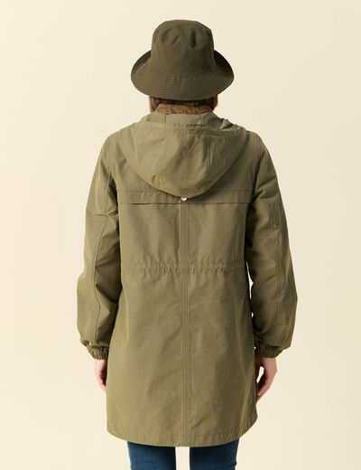 Parka longue à capuche vert kaki femme