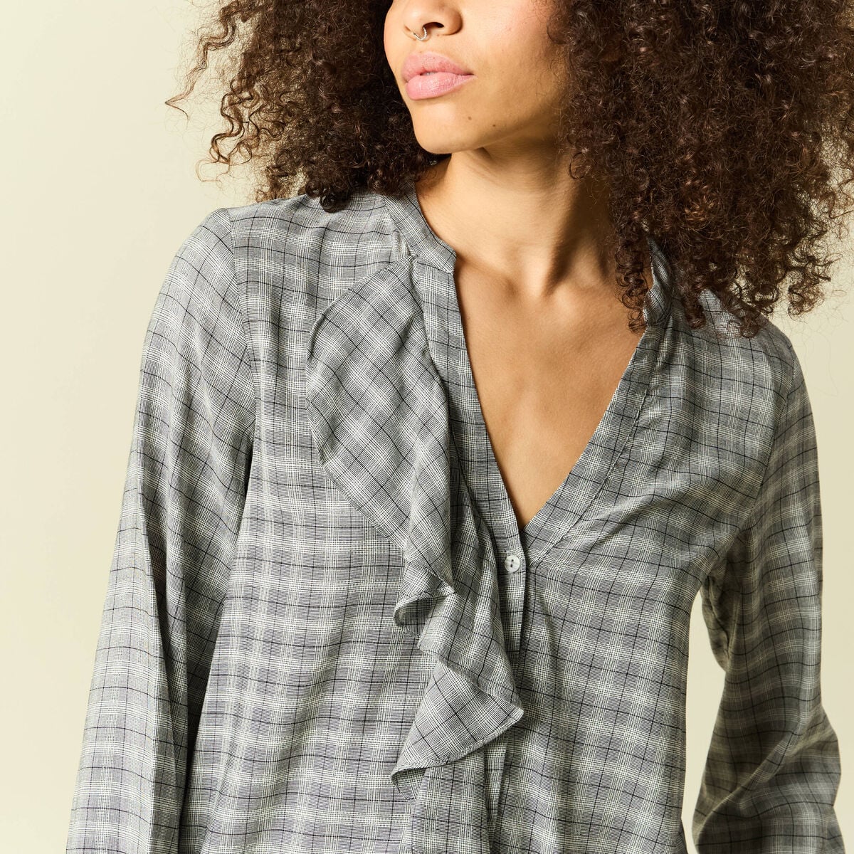 Chemise droite courte manches longues gris fonc&eacute; femme