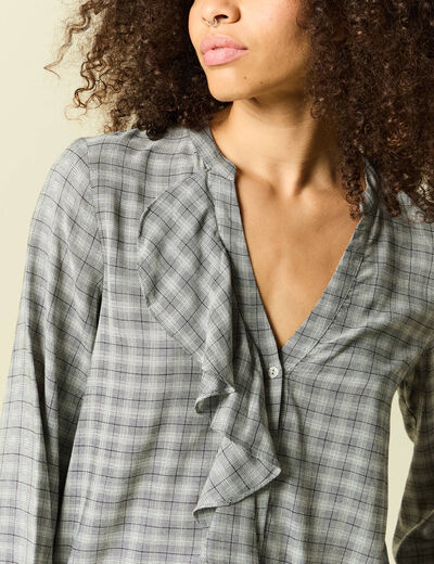 Chemise droite courte manches longues gris fonc&eacute; femme