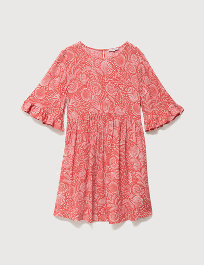 Robe fluide col rond manches coude orange corail femme