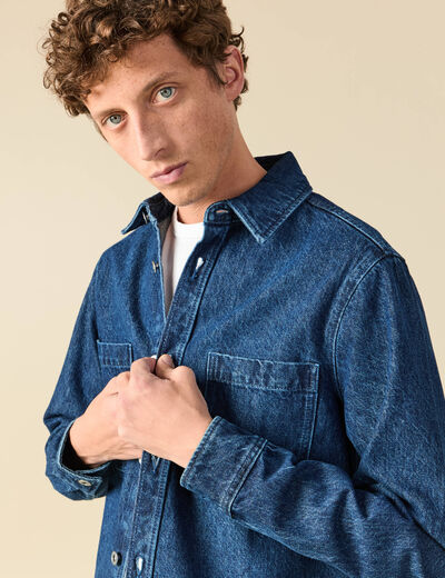 Surchemise en jeans coton coupe droite denim stone homme