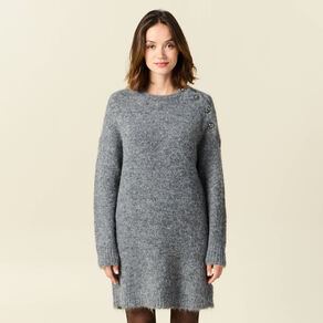 Robe pull droite avec boutons gris clair femme