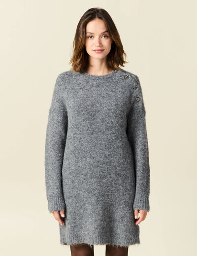 Robe pull droite avec boutons gris clair femme