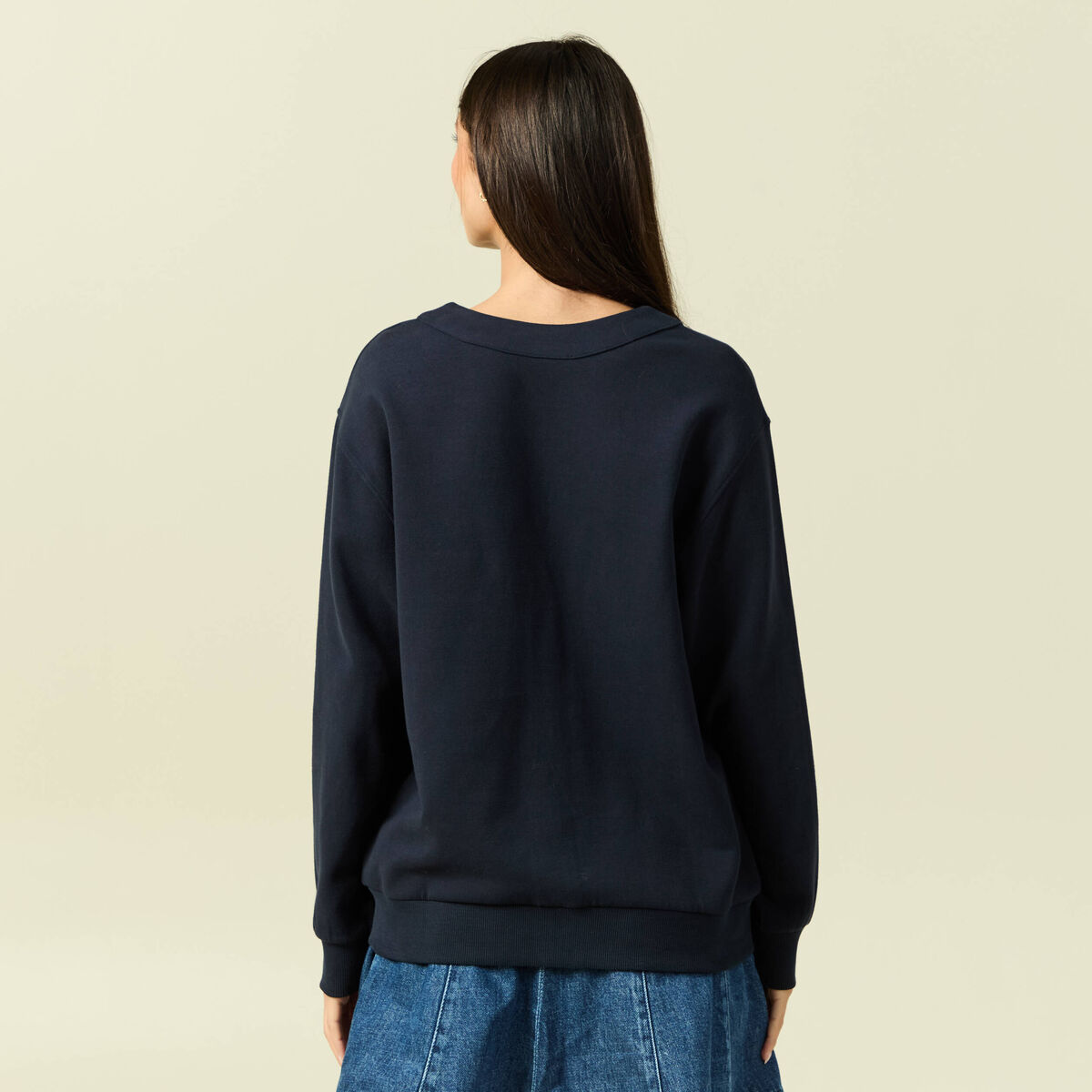 Cardigan oversize col v manches longues bleu marine femme