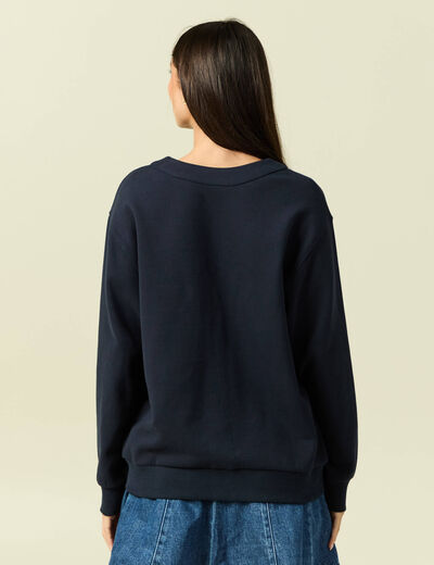 Cardigan oversize col v manches longues bleu marine femme