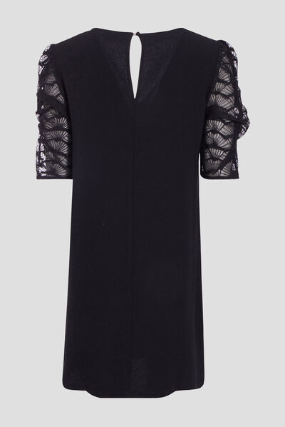 Robe droite manches 3/4 noir femme