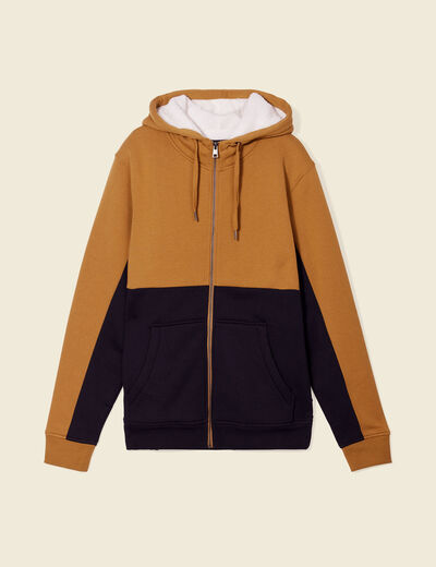Gilet zippé doublé à capuche camel homme