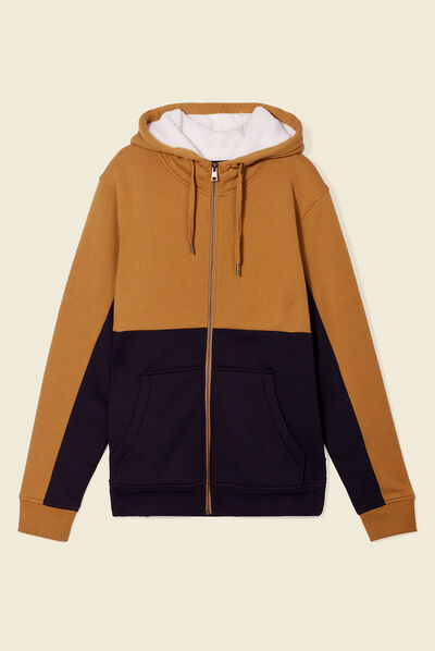 Gilet zippé doublé à capuche camel homme