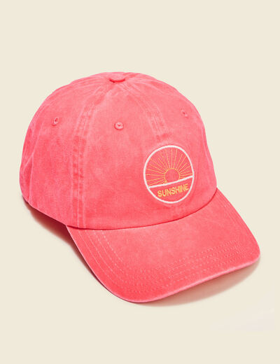 Casquette en jean brodée rouge corail femme