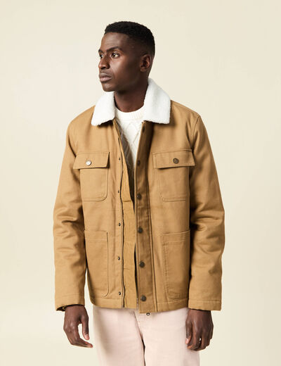 Blouson boutonn&eacute; col aviateur vert kaki homme