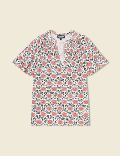 T-shirt col v manches courtes ecru femme