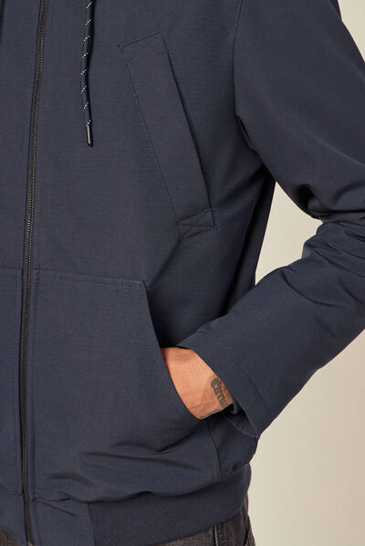 Parka droite à capuche doublée bleu marine homme