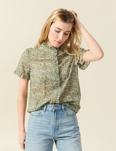 Chemise manches courtes vert kaki femme