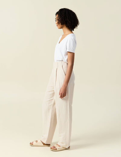 Pantalon large à pinces sable femme