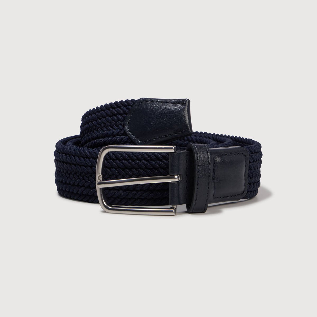 Ceinture fine tress&eacute;e bleu marine homme
