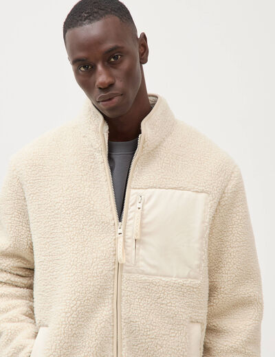 Veste droite sherpa col montant sable homme