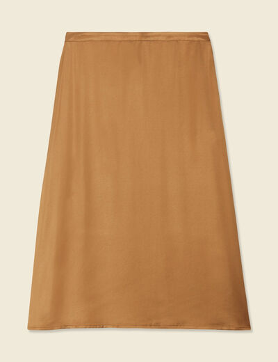 Jupe midi droite satin marron clair femme