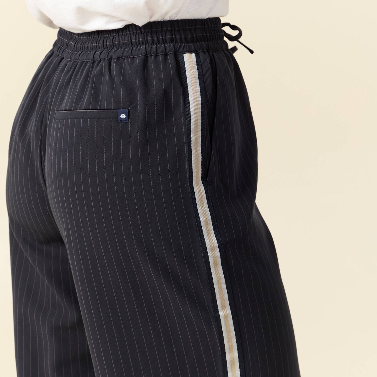 Pantalon taille haute bleu marine femme