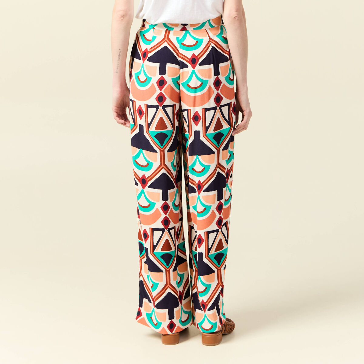 Pantalon large fluide orange femme