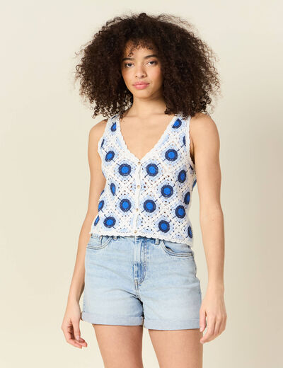 Débardeur en crochet bleu femme