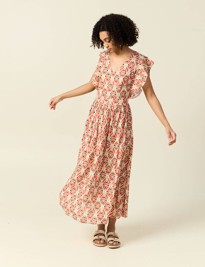 Robe longue droite fluide terracotta femme