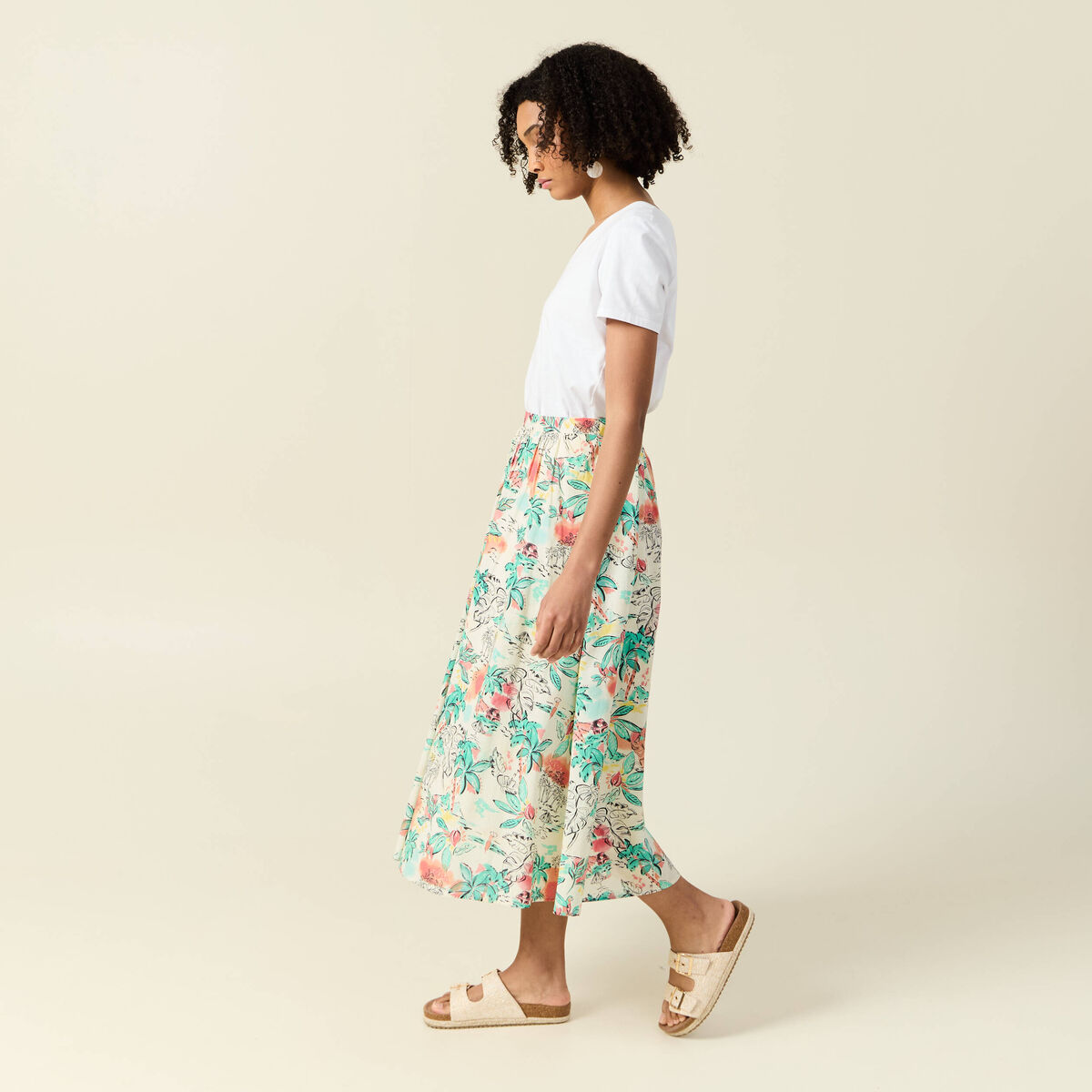 Jupe longue évasée blanc femme
