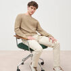 Pull fin en coton manches longues vert olive homme