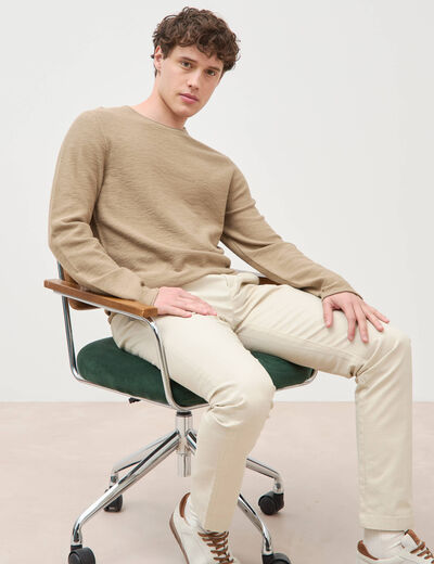 Pull fin en coton manches longues vert olive homme