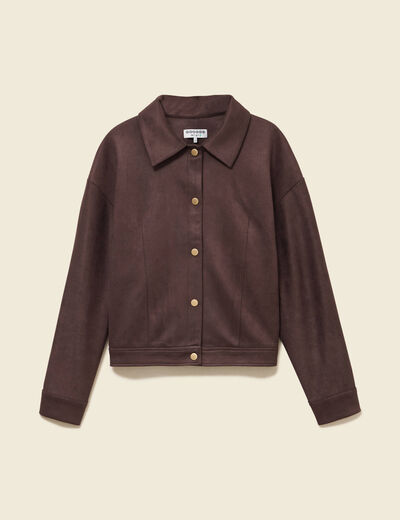 Veste oversize manches longues marron fonc&eacute; femme