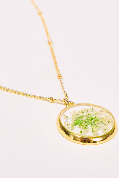 Collier avec pendentif résine couleur or femme