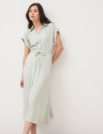Robe longue &eacute;vas&eacute;e ceintur&eacute;e vert olive femme