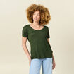 T-shirt manches courtes brillant vert kaki femme