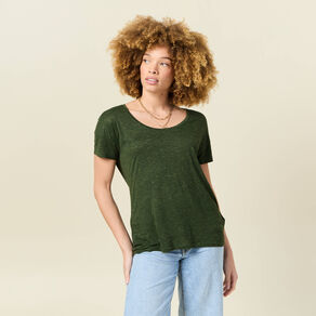 T-shirt manches courtes brillant vert kaki femme