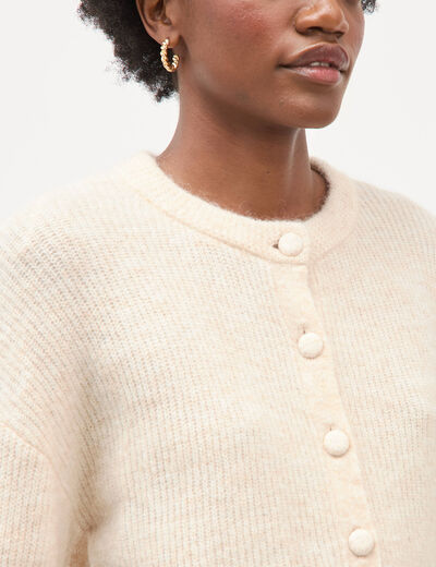 Gilet manches longues col rond beige femme