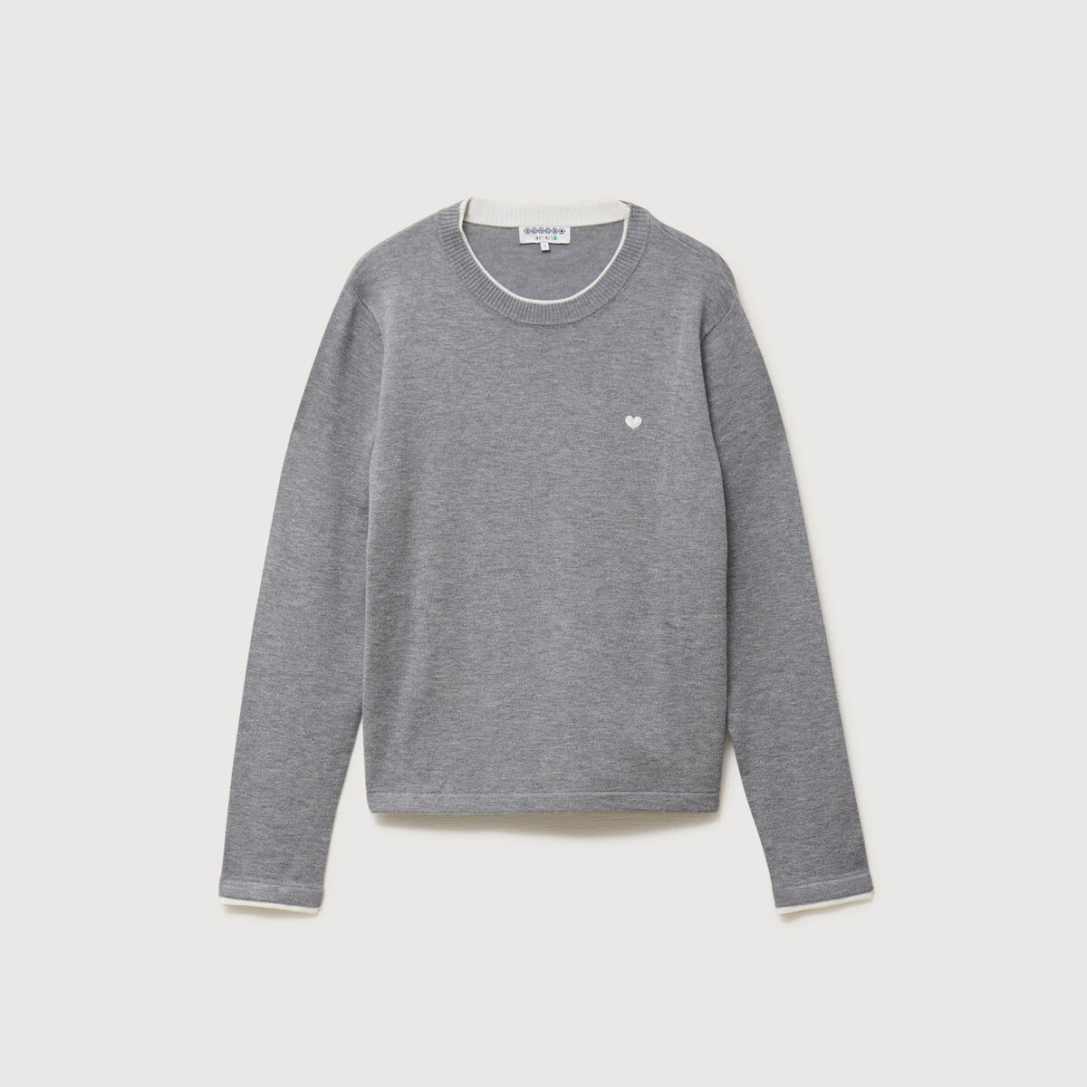 Pull fin col rond manches longues gris clair femme