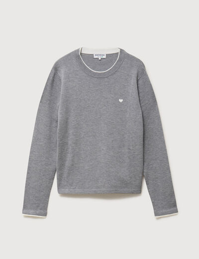 Pull fin col rond manches longues gris clair femme