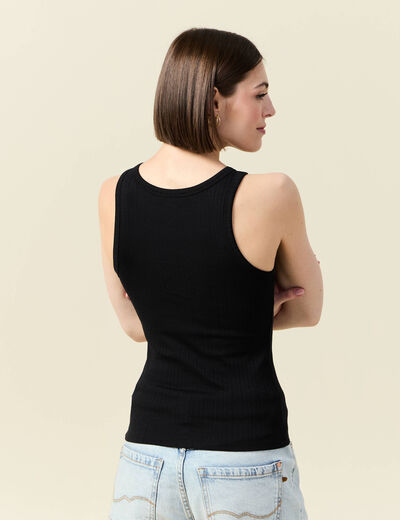 Débardeur cintré court col rond noir femme