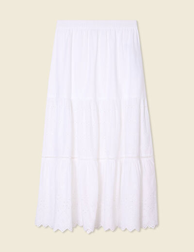Jupe longue droite brodée ecru femme