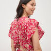 Robe fluide col v manches courtes rouge cerise femme