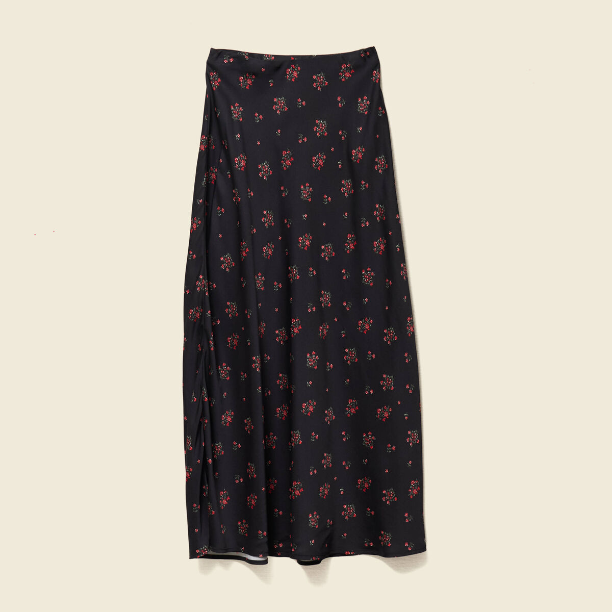 Jupe longue droite satin noir femme
