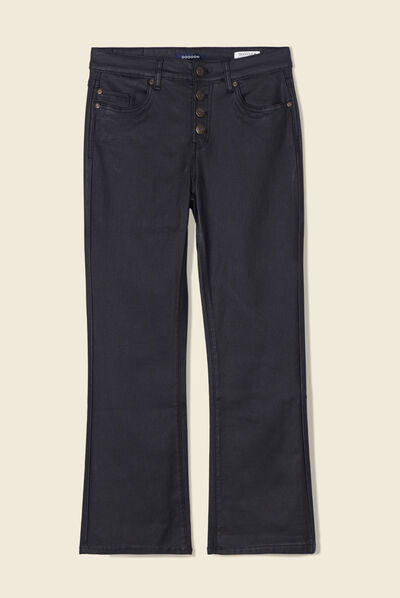 Jeans bootcut enduit 7/8ème denim noir enduit femme